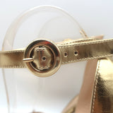 Gianvito Rossi Ankle Strap Block Heel Sandals Gold Mirrored Leather Size 38.5