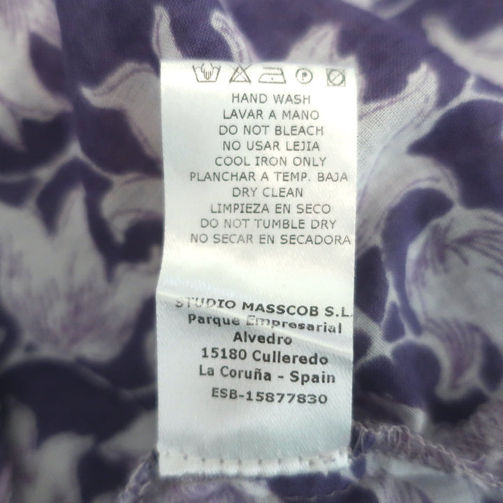 Masscob Filipa Top Purple/White Floral Print Cotton Size Small 3/4 Sleeve Blouse