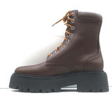 Celine Bulky Lace-Up Combat Boots Dark Brown Leather Size 37 NEW