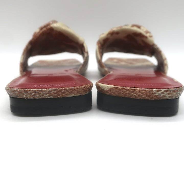 BY FAR Lima Knotted Flat Slide Sandals Almond Snake Print Leather Size 38 NEW