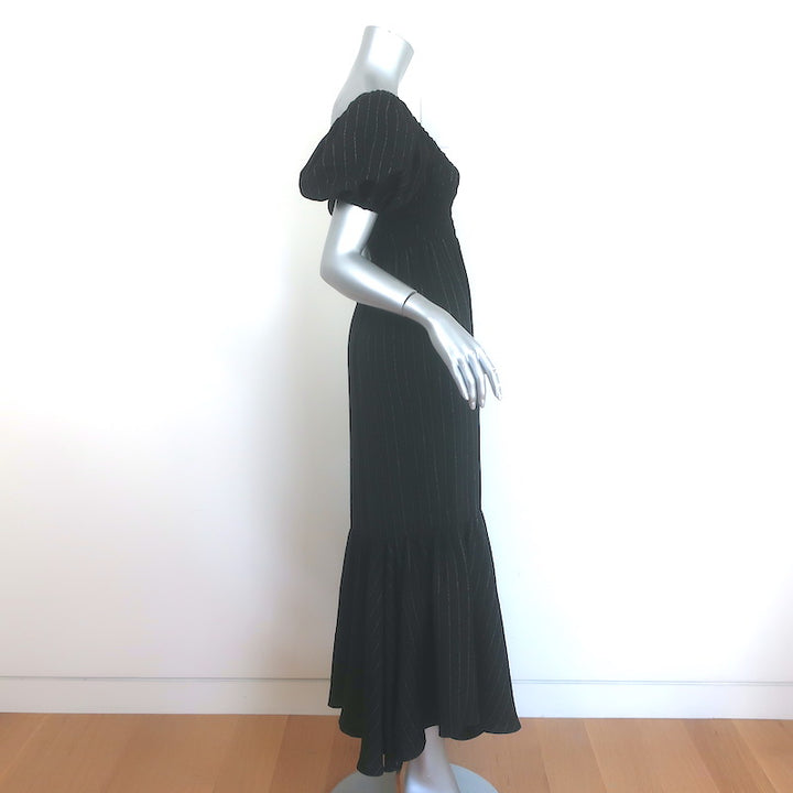 La Ligne Amy Puff Sleeve Smocked Maxi Dress Black Pinstripe Size Extra Small