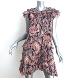 Isabel Marant Xanity Ruffled Mini Dress Pink/Multi Printed Cotton Size 38
