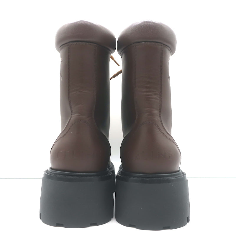 Celine Bulky Lace-Up Combat Boots Dark Brown Leather Size 37 NEW