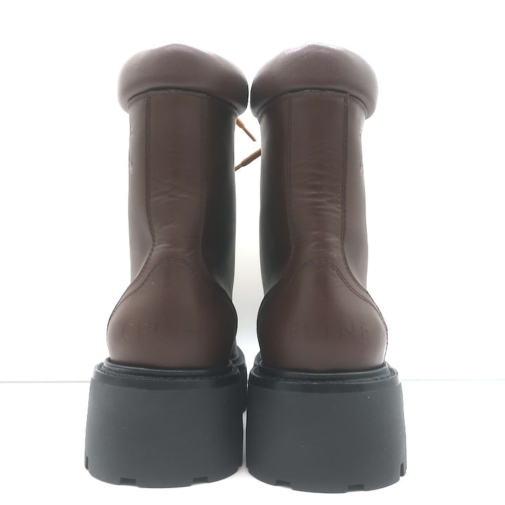 Celine Bulky Lace-Up Combat Boots Dark Brown Leather Size 37 NEW