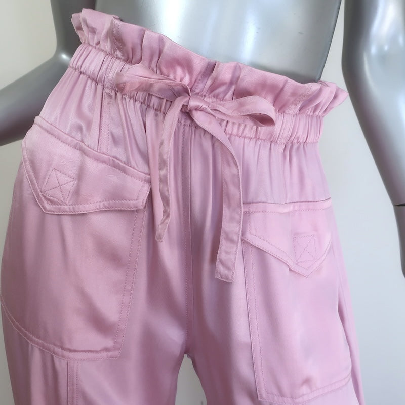 GANNI Washed Satin Cargo Pants Bleached Mauve Size 36 NEW