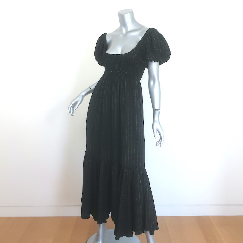 La Ligne Amy Puff Sleeve Smocked Maxi Dress Black Pinstripe Size Extra Small
