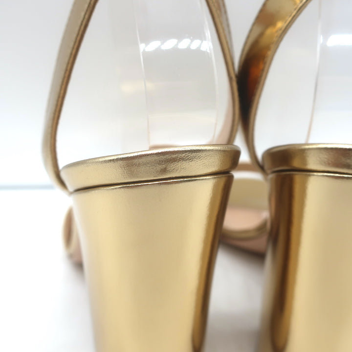 Gianvito Rossi Ankle Strap Block Heel Sandals Gold Mirrored Leather Size 38.5