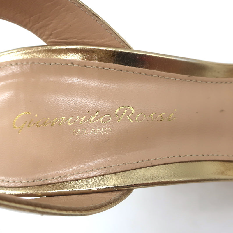 Gianvito Rossi Ankle Strap Block Heel Sandals Gold Mirrored Leather Size 38.5