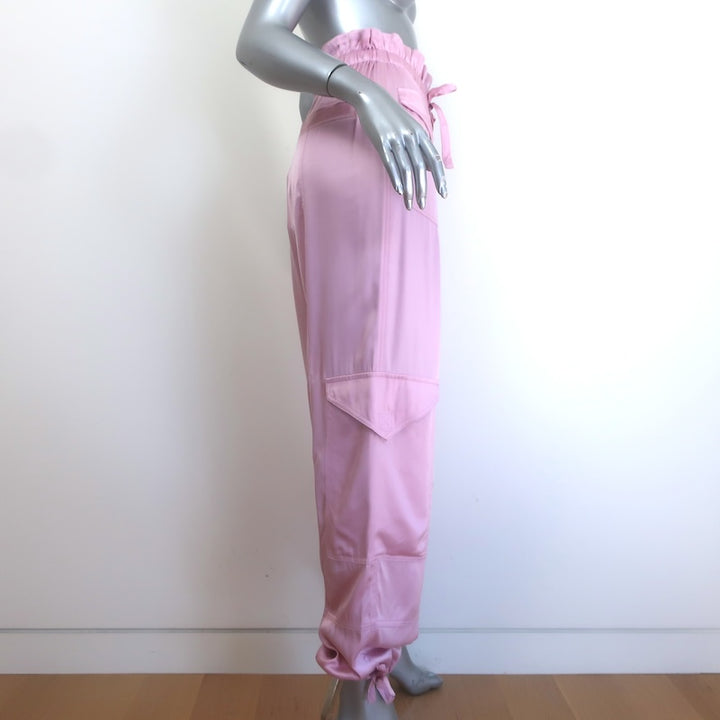 GANNI Washed Satin Cargo Pants Bleached Mauve Size 36 NEW