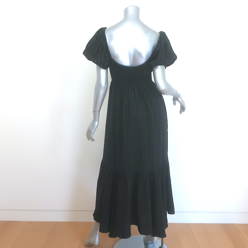 La Ligne Amy Puff Sleeve Smocked Maxi Dress Black Pinstripe Size Extra Small