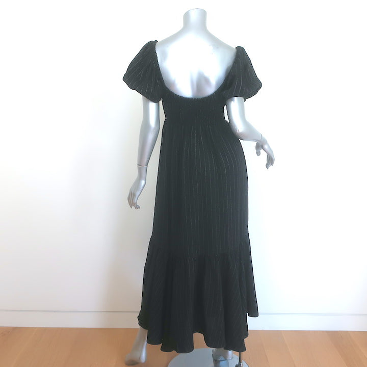La Ligne Amy Puff Sleeve Smocked Maxi Dress Black Pinstripe Size Extra Small