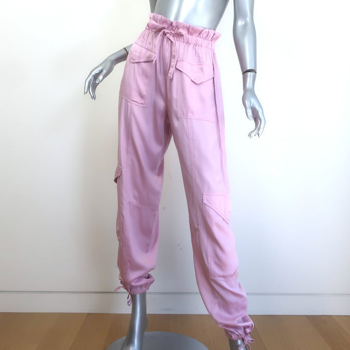 GANNI Washed Satin Cargo Pants Bleached Mauve Size 36 NEW