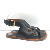 Celine Ankle Strap Flat Thong Sandals Black Leather Size 38