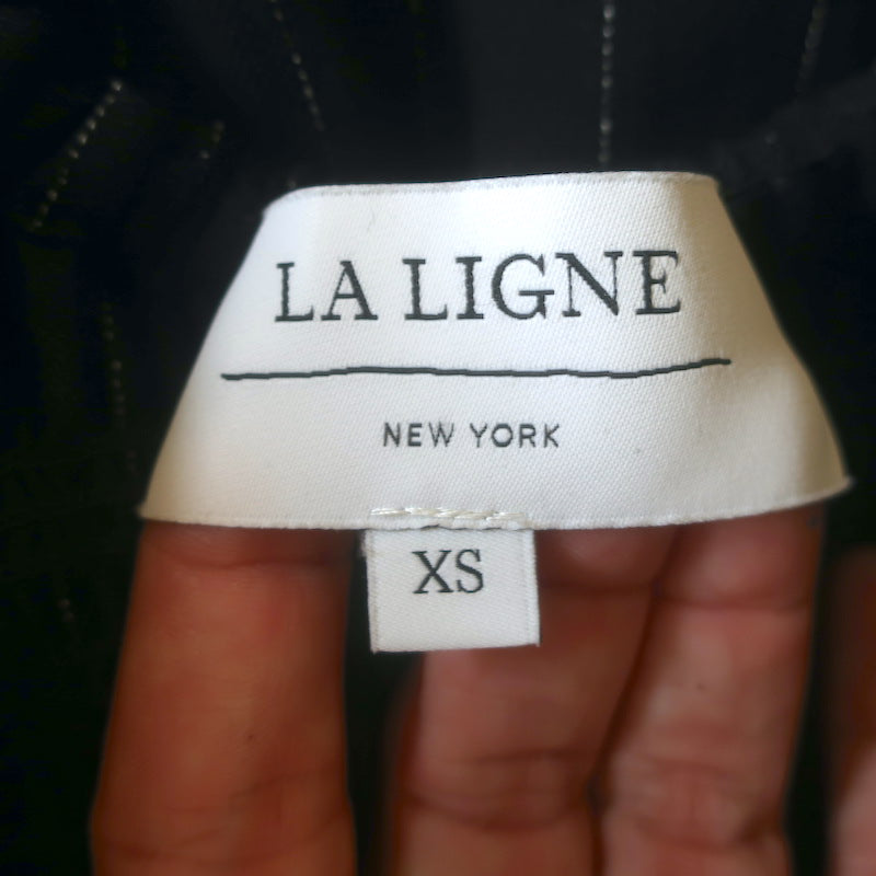 La Ligne Amy Puff Sleeve Smocked Maxi Dress Black Pinstripe Size Extra Small