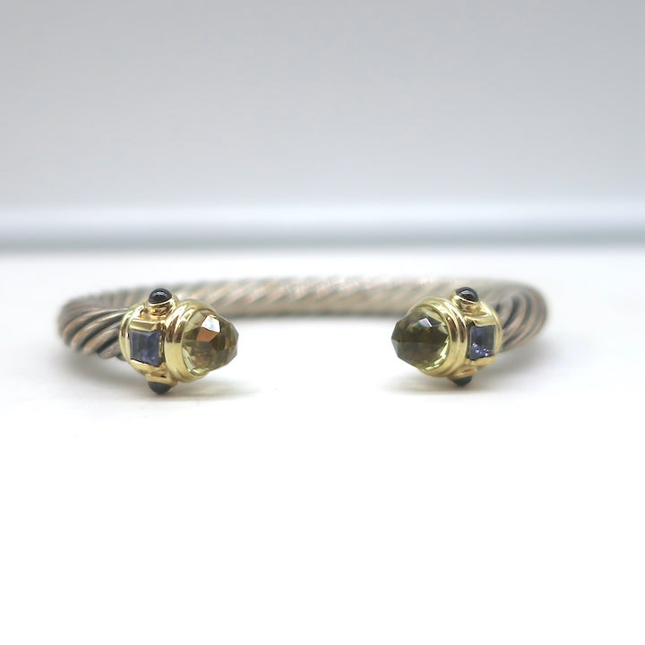 David Yurman Renaissance Cabochon Cuff Bracelet Sterling Silver &amp; 14k Gold