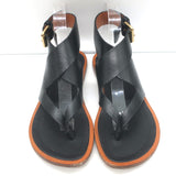 Celine Ankle Strap Flat Thong Sandals Black Leather Size 38