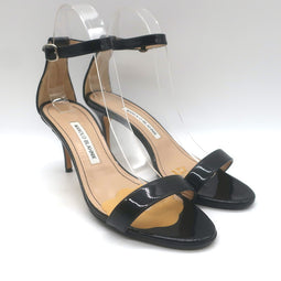 Manolo Blahnik Chaos Ankle Strap Sandals Black Patent Leather Size 38.5