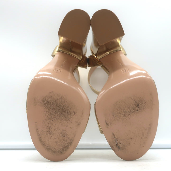 Gianvito Rossi Ankle Strap Block Heel Sandals Gold Mirrored Leather Size 38.5