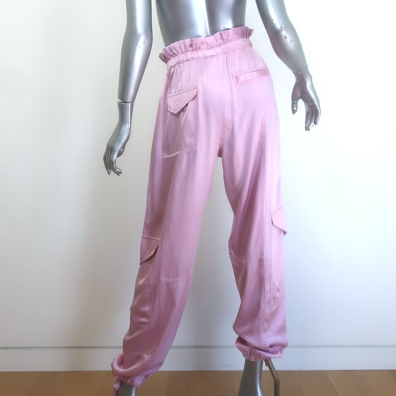 GANNI Washed Satin Cargo Pants Bleached Mauve Size 36 NEW
