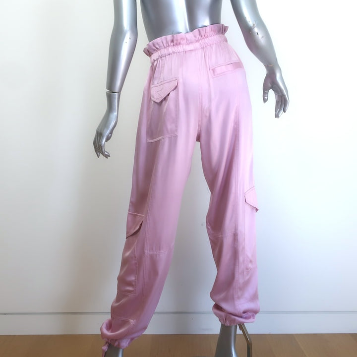 GANNI Washed Satin Cargo Pants Bleached Mauve Size 36 NEW