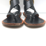 Celine Ankle Strap Flat Thong Sandals Black Leather Size 38