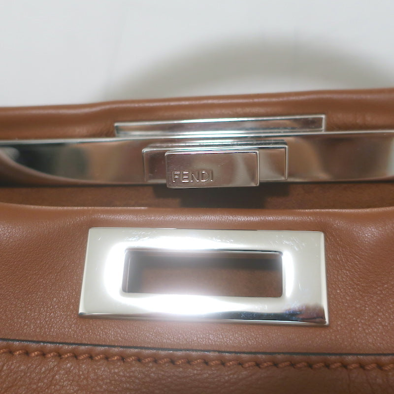 Fendi Large Peekaboo Whipstitch Satchel Brown Leather Shoulder Bag