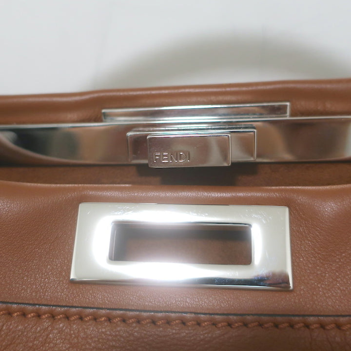 Fendi Large Peekaboo Whipstitch Satchel Brown Leather Shoulder Bag