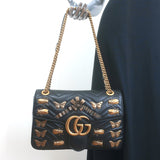 Gucci GG Marmont Animal Studs Medium Shoulder Bag Black Matelasse Leather