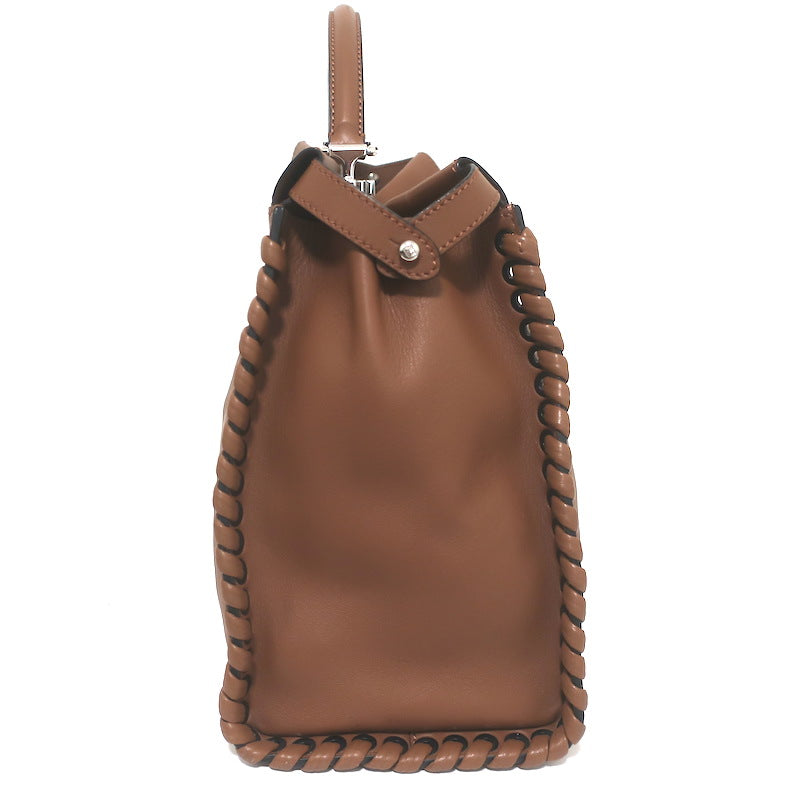 Fendi Large Peekaboo Whipstitch Satchel Brown Leather Shoulder Bag