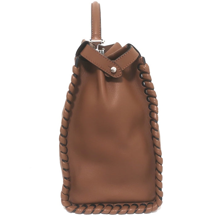 Fendi Large Peekaboo Whipstitch Satchel Brown Leather Shoulder Bag