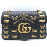 Gucci GG Marmont Animal Studs Medium Shoulder Bag Black Matelasse Leather