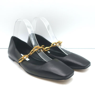 Jimmy Choo Diamond Tilda Chain-Strap Ballet Flats Black Leather Size 38.5