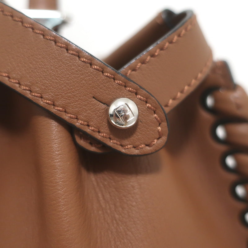 Fendi Large Peekaboo Whipstitch Satchel Brown Leather Shoulder Bag