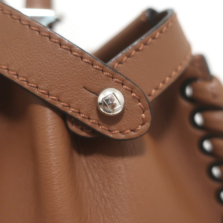 Fendi Large Peekaboo Whipstitch Satchel Brown Leather Shoulder Bag