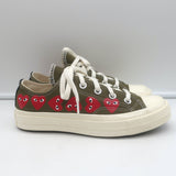 Comme des Garcons PLAY x Converse Chuck 70 Multi Heart Sneakers Olive Size 6 NEW
