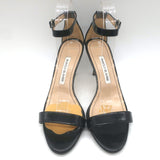 Manolo Blahnik Chaos Ankle Strap Sandals Black Patent Leather Size 38.5