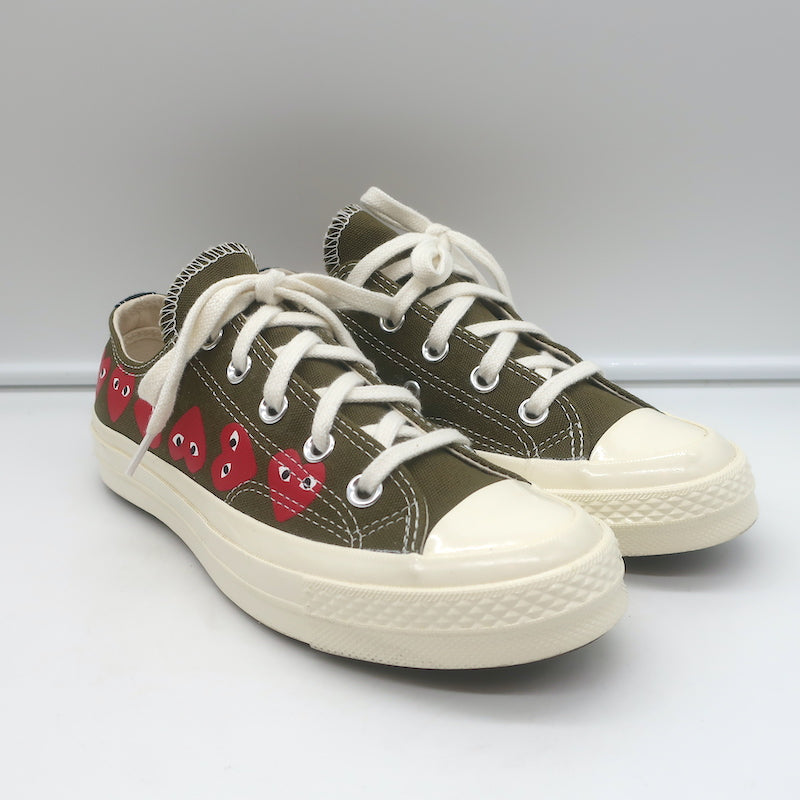 Comme des Garcons PLAY x Converse Chuck 70 Multi Heart Sneakers Olive Size 6 NEW