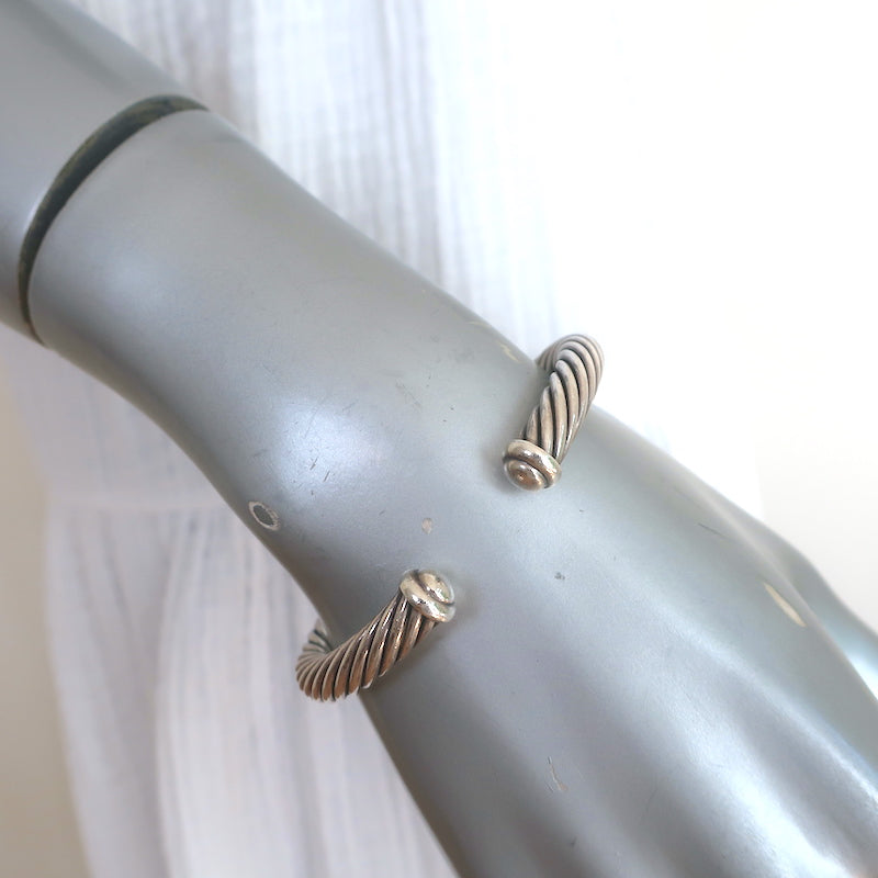 David Yurman Double X Cable Cuff Bracelet Sterling Silver &amp; 14k Gold 7mm