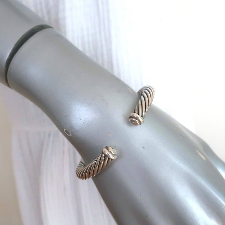 David Yurman Double X Cable Cuff Bracelet Sterling Silver &amp; 14k Gold 7mm