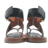 Celine Ankle Strap Flat Thong Sandals Black Leather Size 38
