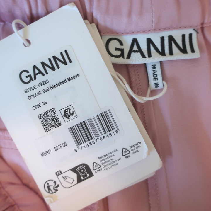 GANNI Washed Satin Cargo Pants Bleached Mauve Size 36 NEW