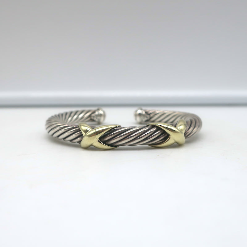 David Yurman Double X Cable Cuff Bracelet Sterling Silver &amp; 14k Gold 7mm