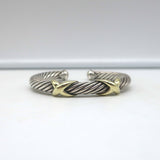 David Yurman Double X Cable Cuff Bracelet Sterling Silver & 14k Gold 7mm