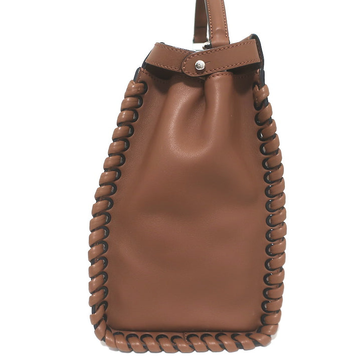Fendi Large Peekaboo Whipstitch Satchel Brown Leather Shoulder Bag