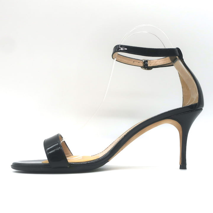 Manolo Blahnik Chaos Ankle Strap Sandals Black Patent Leather Size 38.5