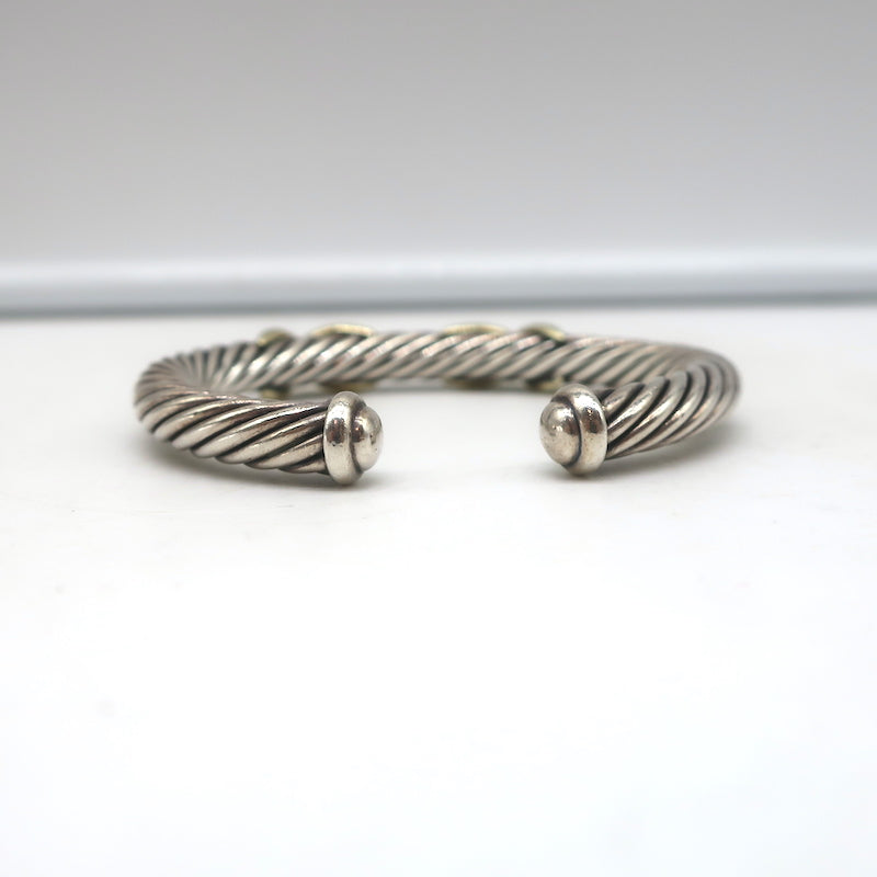 David Yurman Double X Cable Cuff Bracelet Sterling Silver &amp; 14k Gold 7mm