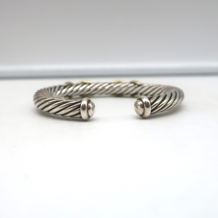 David Yurman Double X Cable Cuff Bracelet Sterling Silver &amp; 14k Gold 7mm