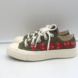 Comme des Garcons PLAY x Converse Chuck 70 Multi Heart Sneakers Olive Size 6 NEW