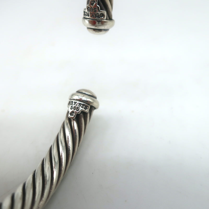David Yurman Double X Cable Cuff Bracelet Sterling Silver &amp; 14k Gold 7mm
