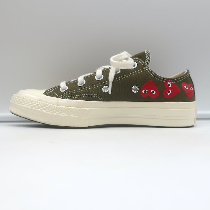 Comme des Garcons PLAY x Converse Chuck 70 Multi Heart Sneakers Olive Size 6 NEW